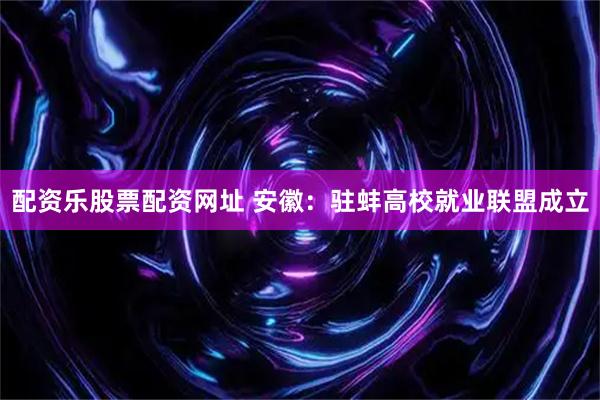 配资乐股票配资网址 安徽：驻蚌高校就业联盟成立